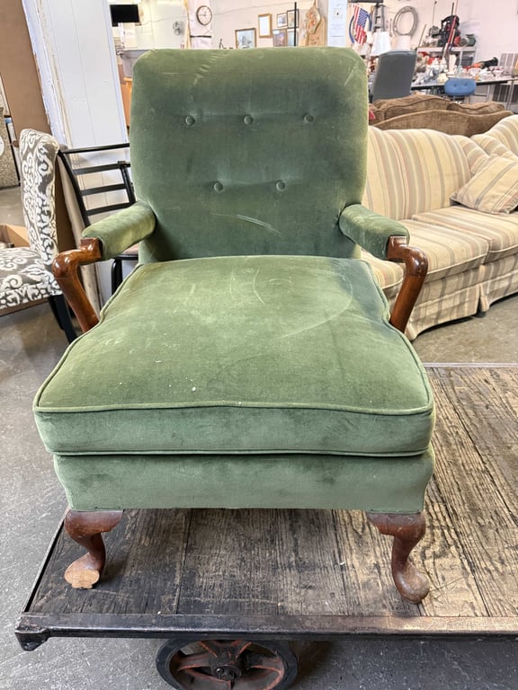 VTG GREEN VELVET ARMCHAIR