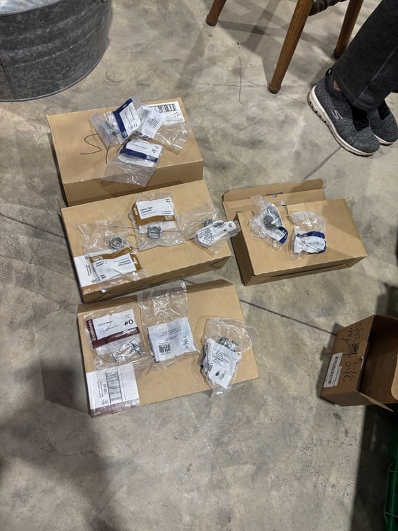 Tote of unions, connectors, couplings, etc