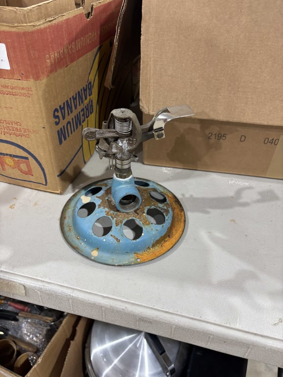 Box of serving trays, vintage sprinkler, popcorn popper - Image 2