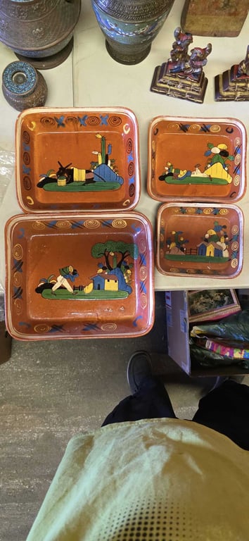 VTG TLAQUEPAQUE MEXICAN POTTERY RECTANGULAR NESTING BOWLS - Image 2