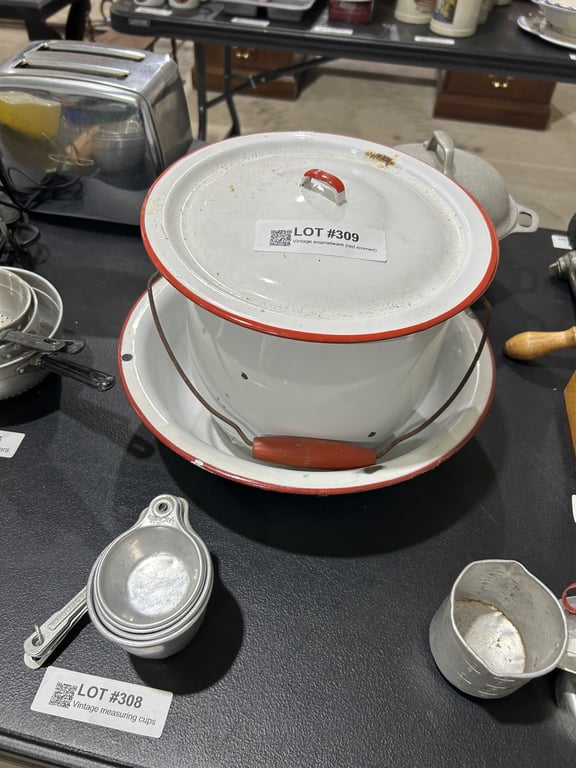 Vintage enamelware (red rimmed)
