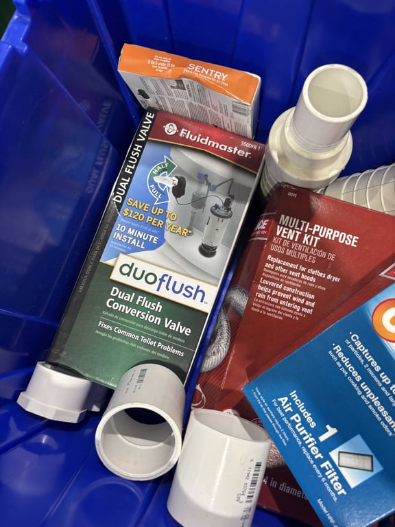 Tote of vent kits, PVC fittings, plumbing, misc - Image 3