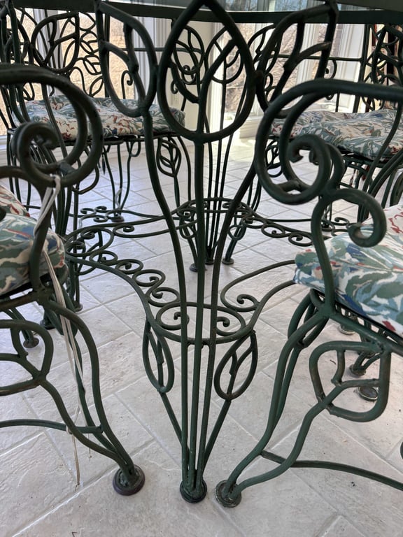 Glass Top Wrought Iron Table and 4 Chairs - Image 3