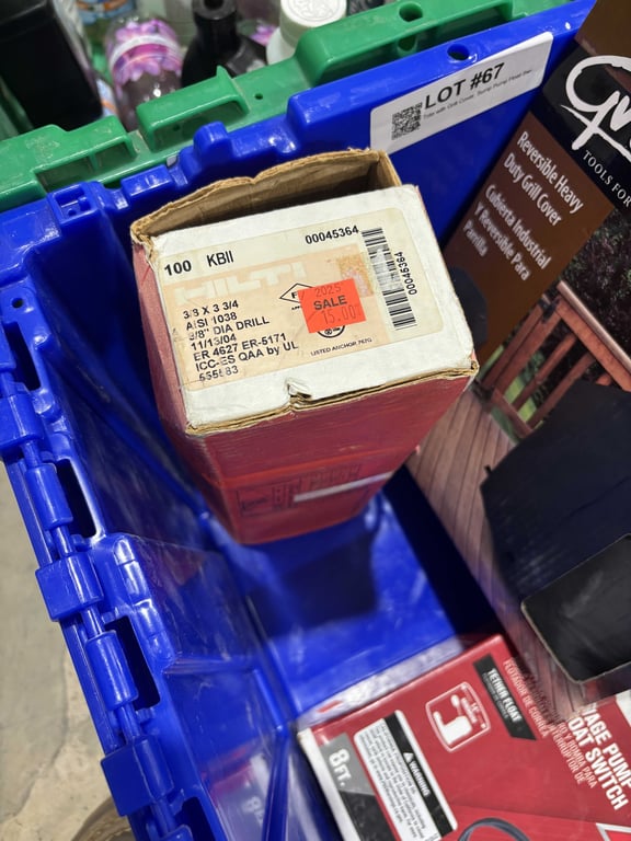 Tote with Grill Cover, Sump Pump Float Switch, Kwik Bolt, etc - Image 2