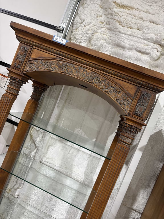 Ornate Italian Carved Wood and Glass Lighted Display Shelf - Image 2