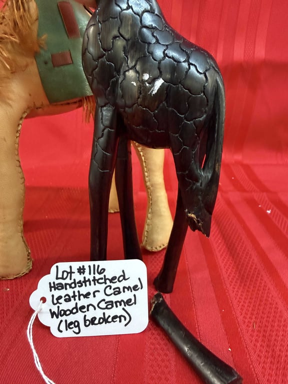HANDSTITCHED LEATHER CAMEL & HANDCRAFTED WOODEN CAMEL (LEG BROKEN) - Image 2