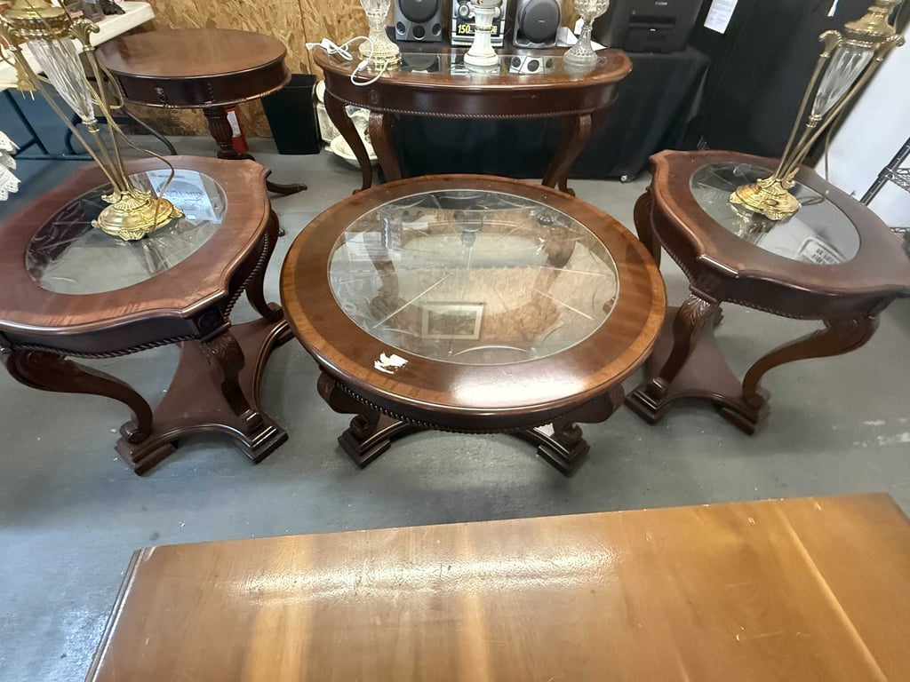 4 PC ORNATE COFFEE & END TABLES W/MATCHING SOFA TABLE