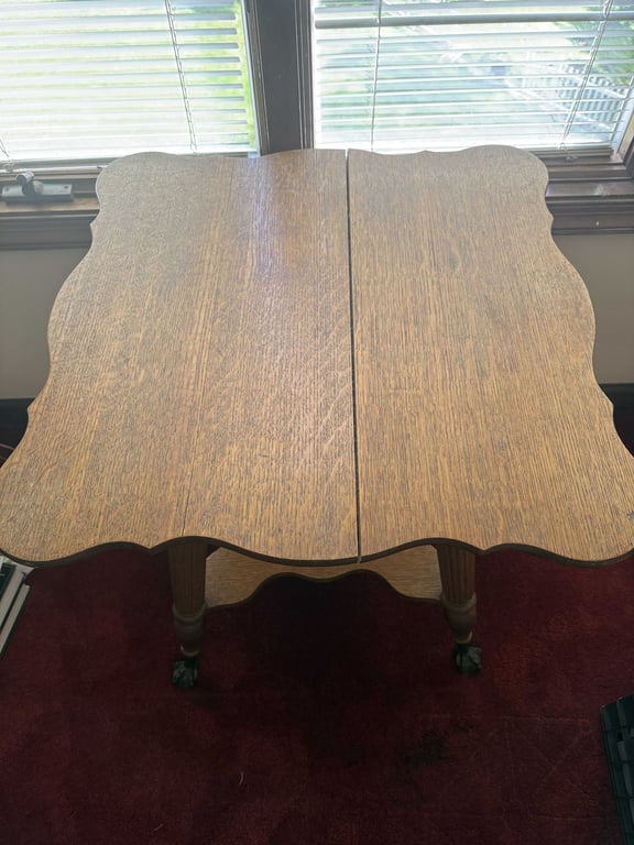 VTG TIGER OAK PARLOR TABLE W/GLASS CLAW AND BALL FEET - Image 2