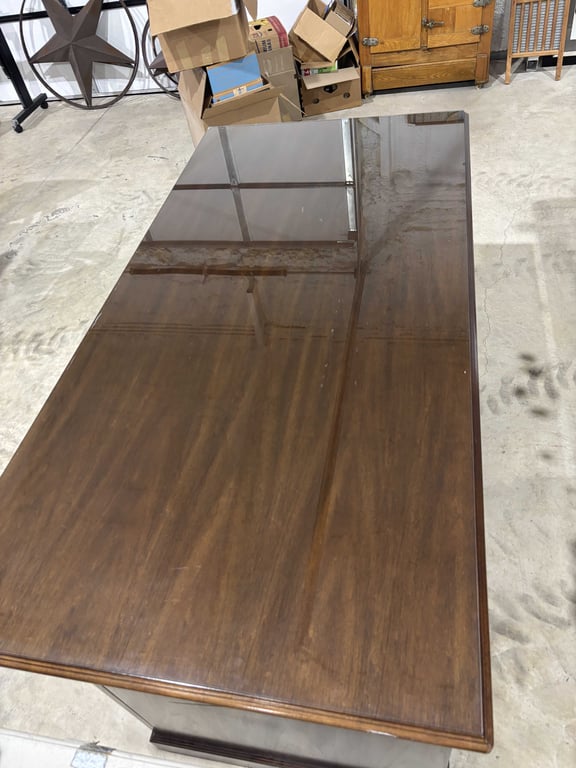 Vintage Walnut Office Desk with Glass Top Cover - Image 9
