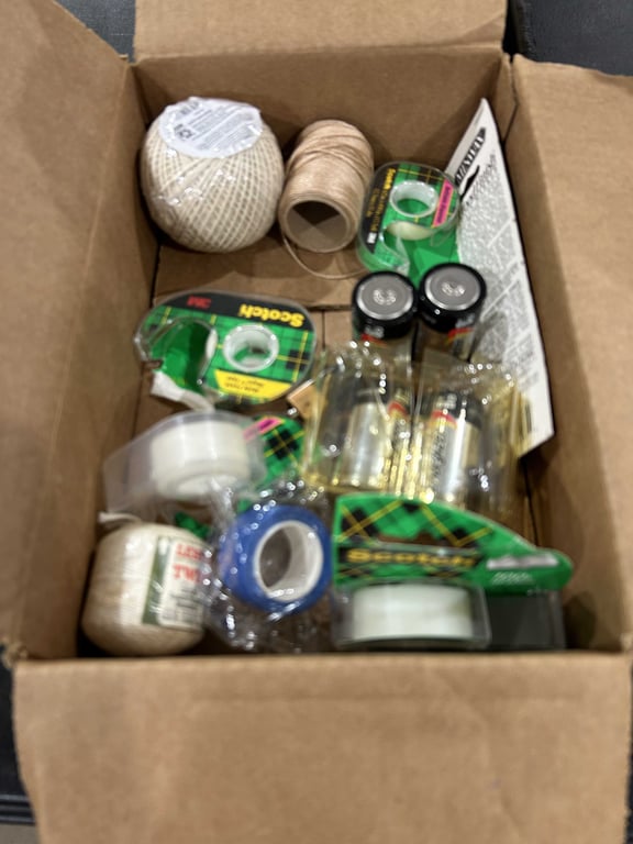 Box of tape, batteries, misc