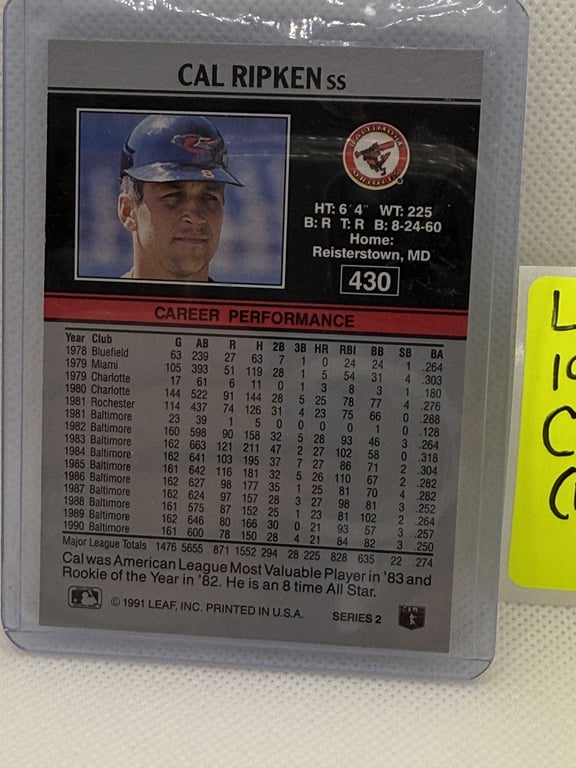 1991 LEAF C AL RIPKEN SS (BLUEFIELD ON BACK) - Image 3