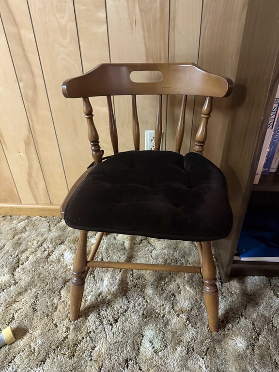 ANT. WALNUT DROP LEAF KITCHEN TABLE W/6 CHAIRS - Image 4