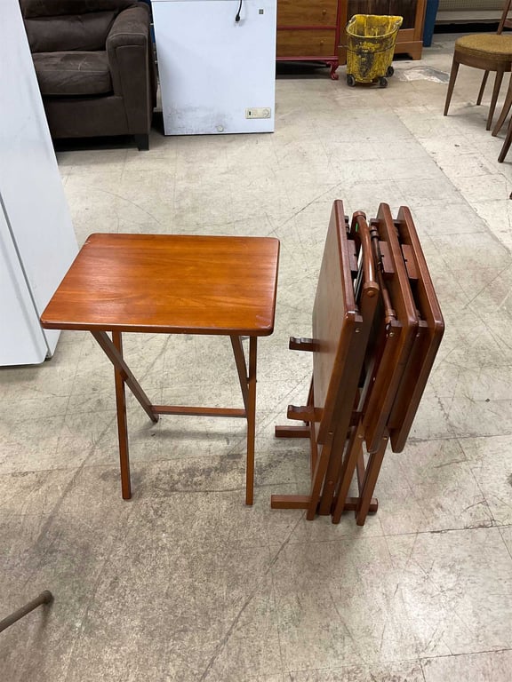 Image for Set of four wooden foldable end tables with handled carrier