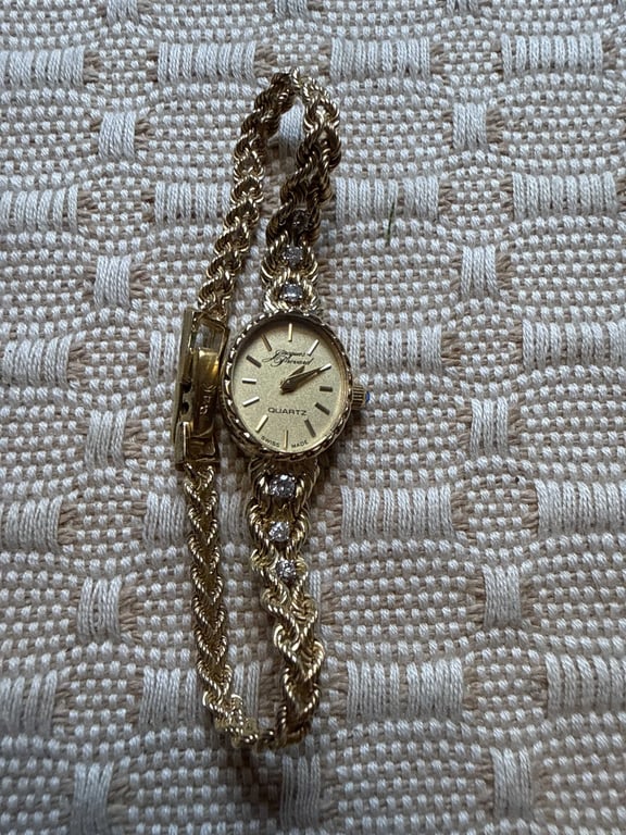 14K gold diamond-set Jacques Prevard Swiss quartz jewelry watch