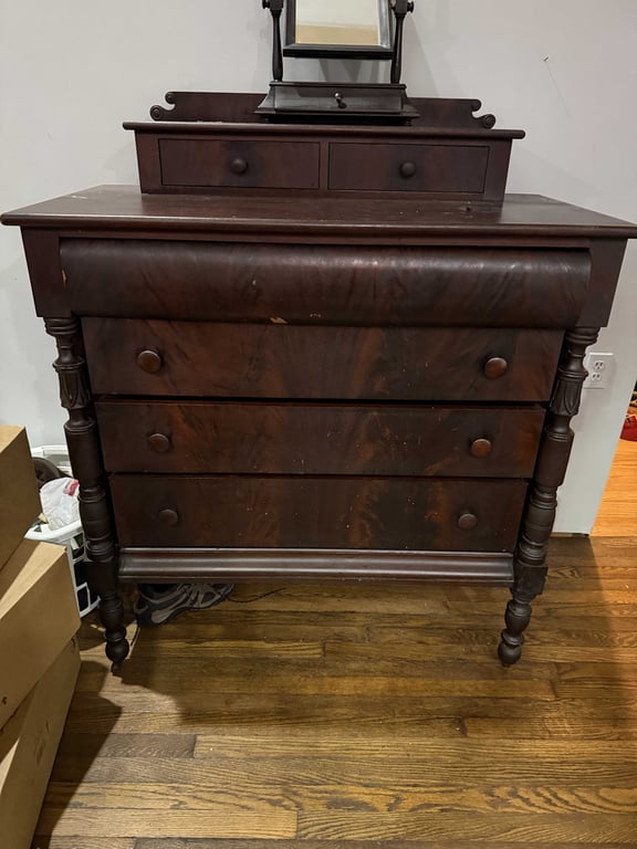 2 PC ANTIQUE SERPENTINE FRONT DRESSER & CHEST OF DRAWERS - Image 2