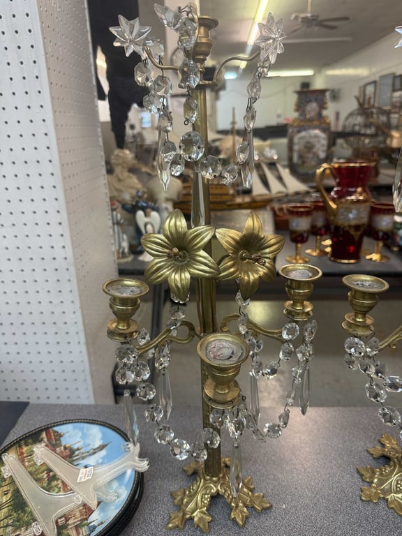ANT. CANDELABRAS WITH CRYSTALS - Image 2