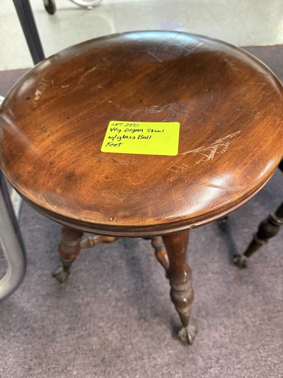 VTG ORGAN STOOL W/GLASS CLAW FEET - Image 2