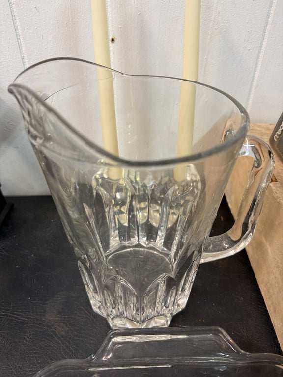 WATER PITCHER & 2 CRYSTAL BALL ORB CANDLE HOLDERS