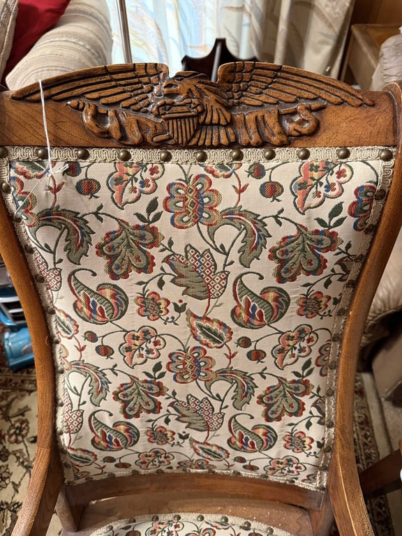 HIGH BACK CARVED ROCKING CHAIR W/EAGLE INLAY - Image 2