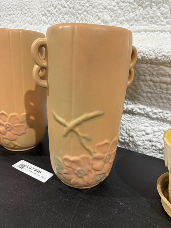 Pair of Weller Wild Rose Vases - Image 2