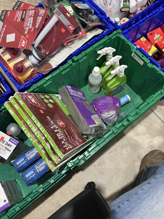 Tote of air filters, repellent, etc