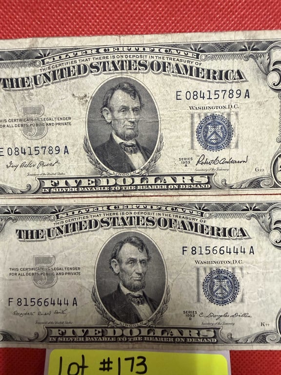 1953 A & 1953 B $5 SILVER CERTIFICATES - Image 2