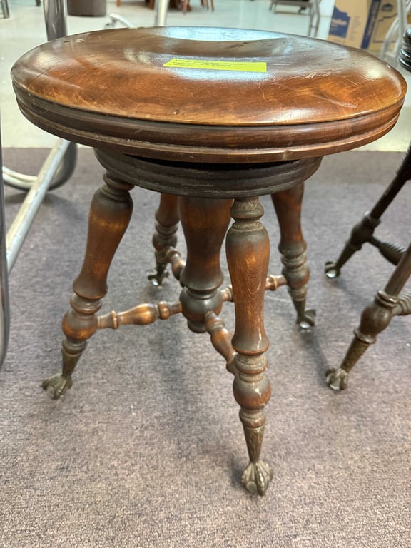 VTG ORGAN STOOL W/GLASS CLAW FEET