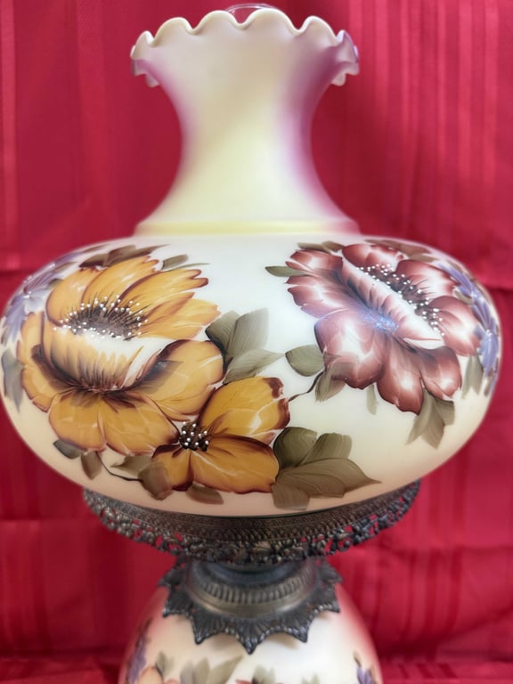 VTG GWTW HANDPAINTED FLORAL HURRICANE LAMP 26" - Image 2