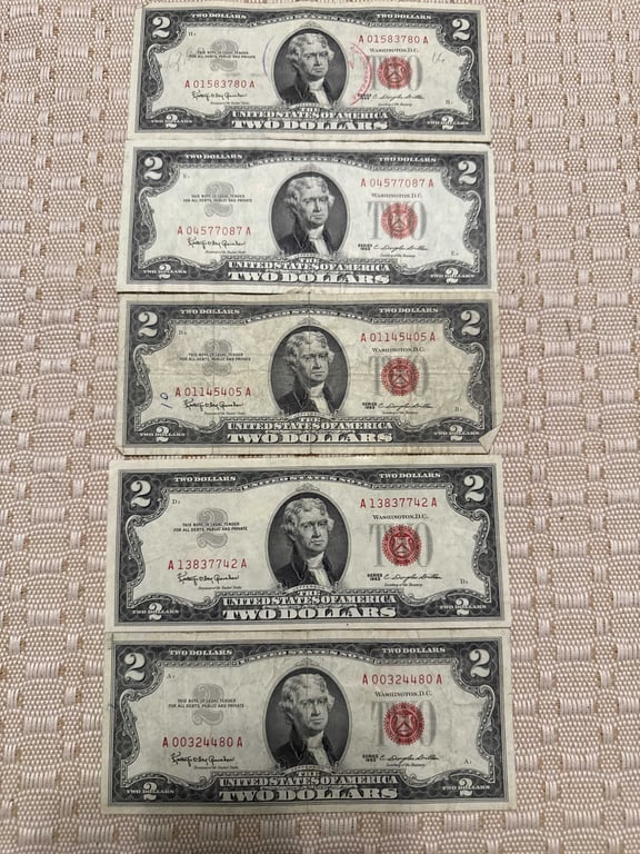 (5) $2.00 Red Seals