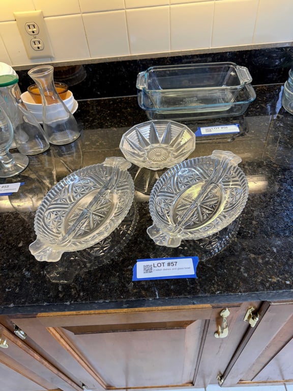 2 relish dishes and glass bowl