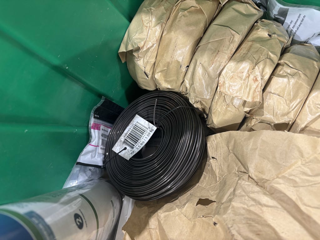 Tote of wire, water softener filters, misc - Image 3