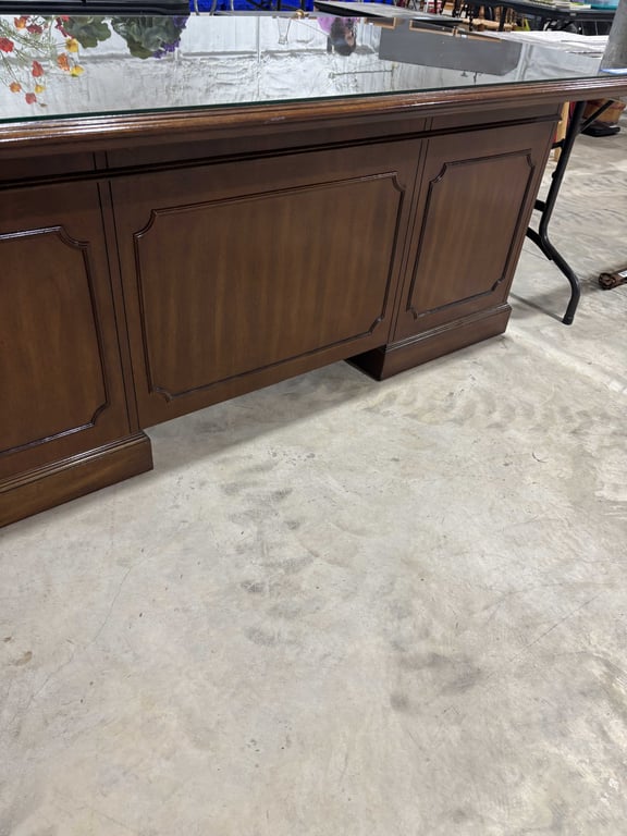 Vintage Walnut Office Desk with Glass Top Cover - Image 2