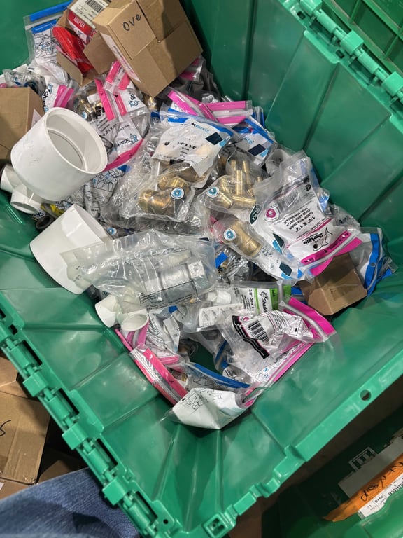 Tote of Brass Adapter Fittings, Sink Plumbing, etc - Image 8