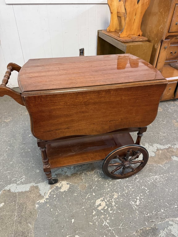 VTG WOODEN DROP LEAF TEACART