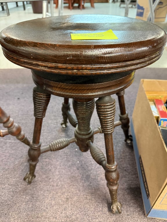 VTG ORGAN STOOL W/GLASS CLAW FEET