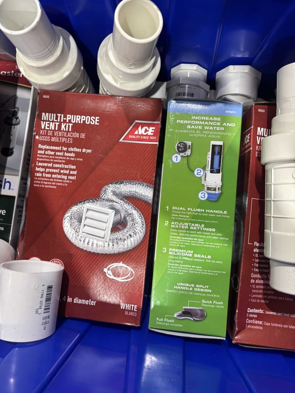 Tote of vent kits, PVC fittings, plumbing, misc - Image 4