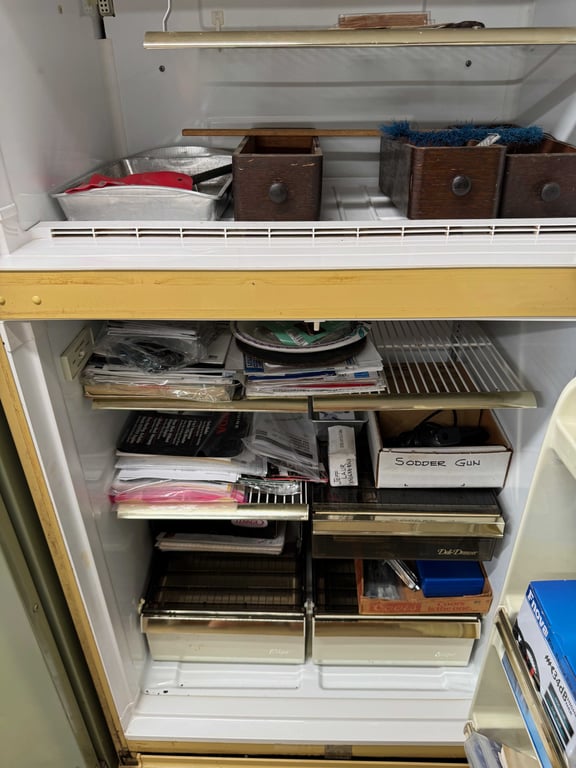 Yellow storage refrigerator & contents - Image 3