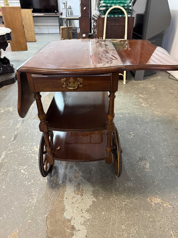 VTG WOODEN DROP LEAF TEACART - Image 2