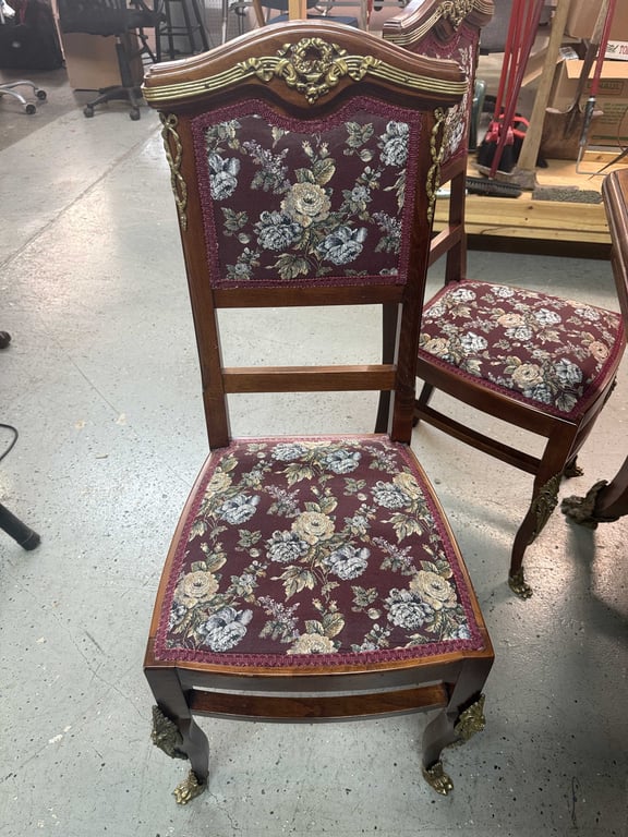 6 ANTIQUE DINING CHAIRS W/BRONZE FEET