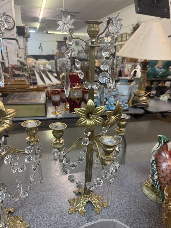 ANT. CANDELABRAS WITH CRYSTALS