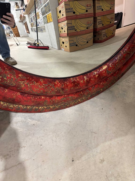 Large Red Framed Round Mirror - Image 3