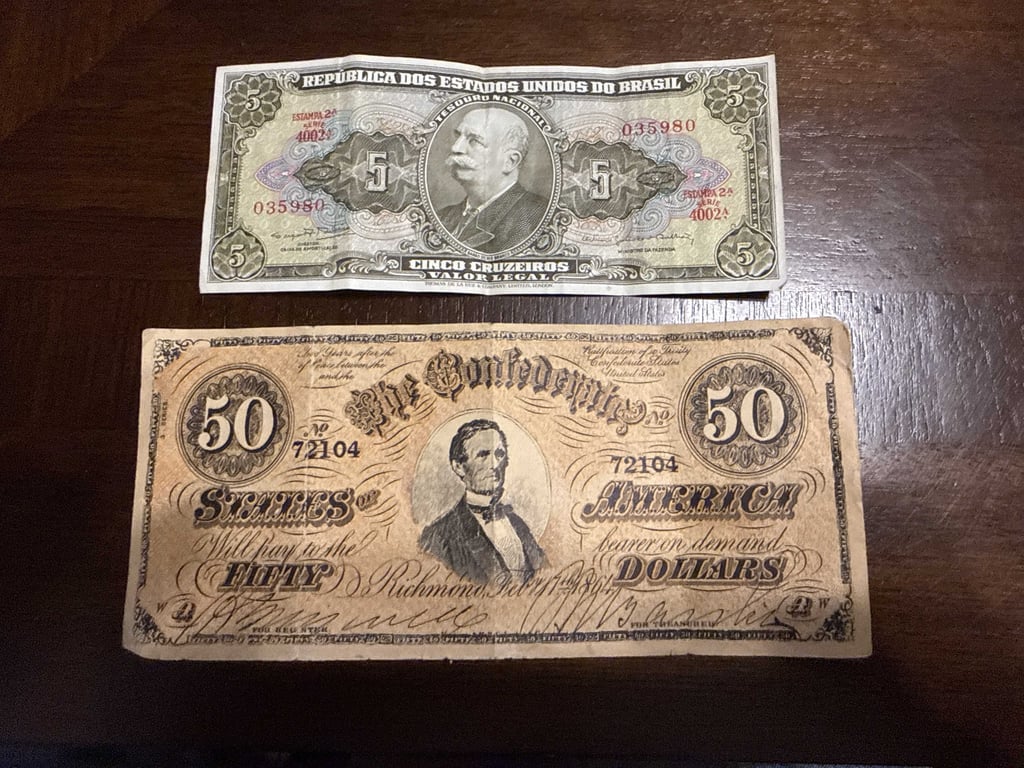 Brazil Note and Replica Confederate Note