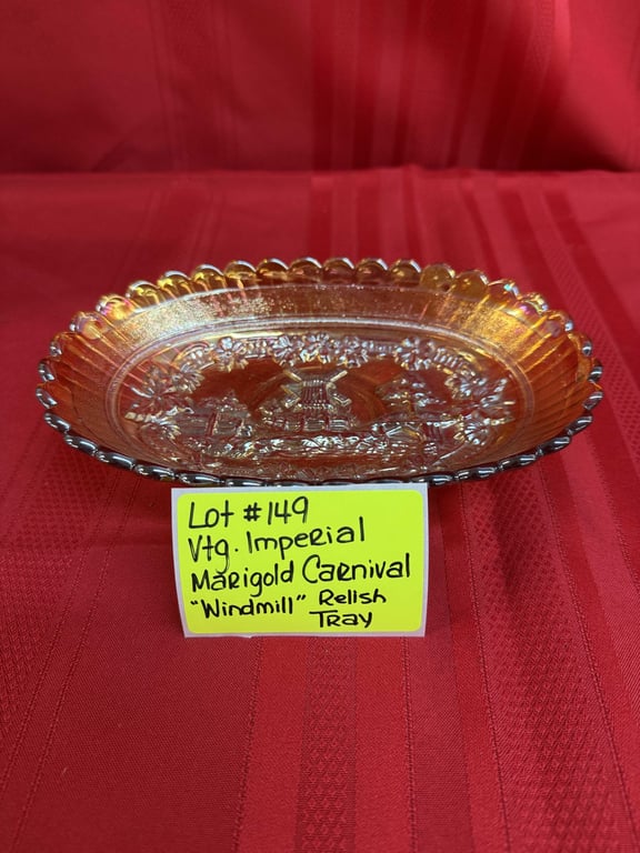 VTG. IMPERIAL GLASS MARIGOLD CARNIVAL PLATE "WINDMILL"