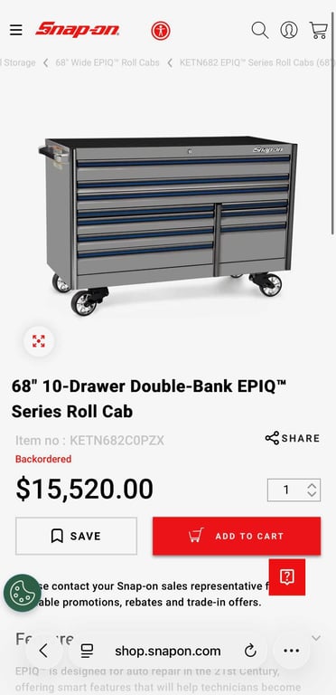 Snap-On 68” 10 Drawer EPIQ Series Tool Box - Image 16