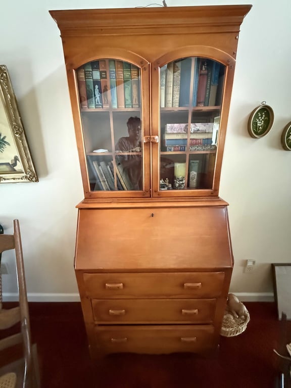 EARLY AMERICAN MAPLE SECRETARY W/CONTENTS