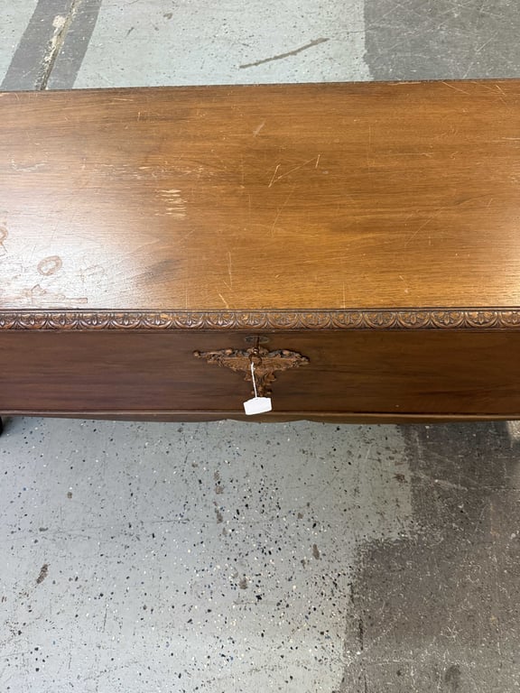 ANTIQUE FOOTED WALNUT CEDAR CHEST - Image 2