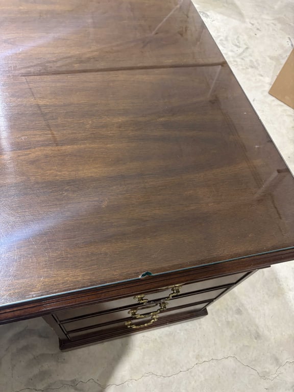 Vintage Walnut Office Desk with Glass Top Cover - Image 10