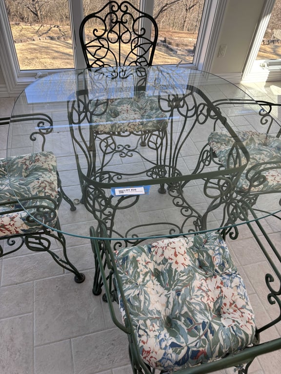Glass Top Wrought Iron Table and 4 Chairs - Image 2
