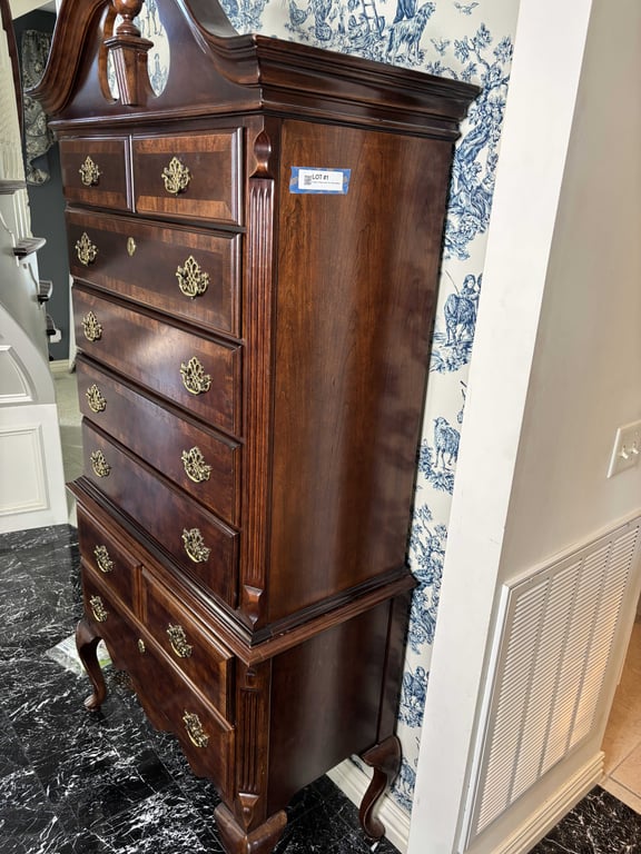 Vintage 9 Drawer Queen Anne Style Highboy - Image 4