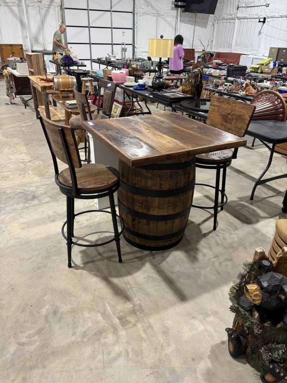 Whiskey barrel table and chairs